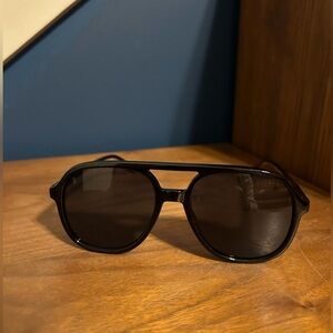 Unisex Retro Square Aviator Black Double Bridge Sunglasses